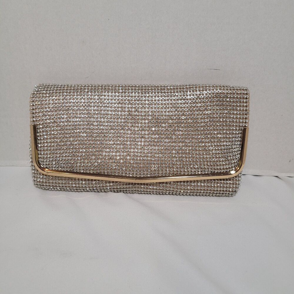Kelly & Katie Rhinestone Evening Clutch Champagne Gold Chain Formal Wedding Bag